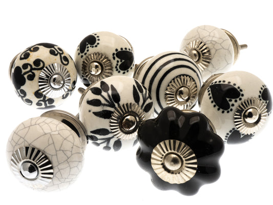 Ceramic Cupboard Door Knobs 'Black and White' (Set of 8) EOL-07