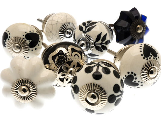 Ceramic Cupboard Door Knobs 'Black and White' (Set of 8) EOL-10