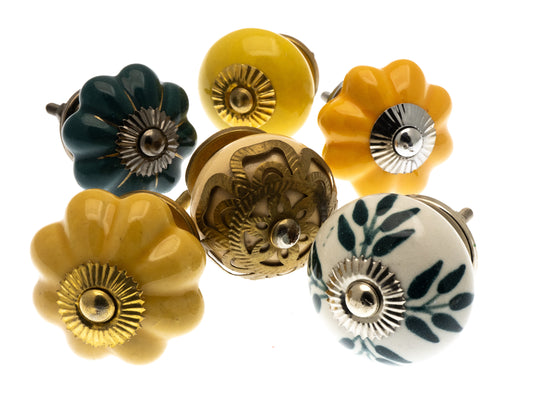 Ceramic Cupboard Door Knobs 'Green and Yellow' (Set of 6) EOL-12