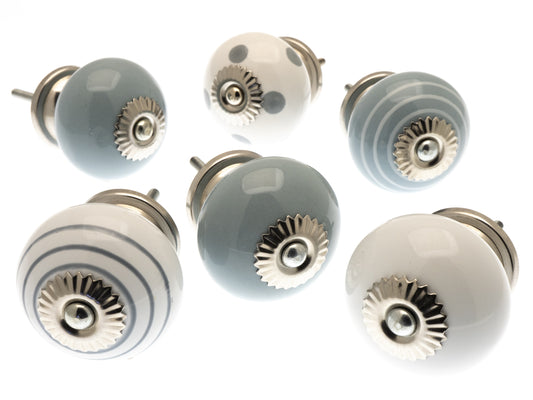 Ceramic Cupboard Door Knobs 'Grey and White' (Set of 8) EOL-21