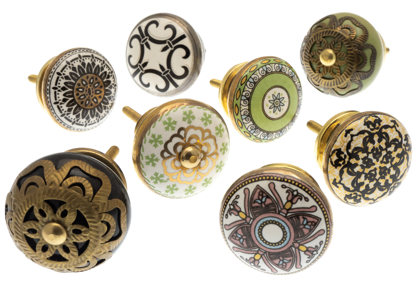 Ceramic Door Knobs in Vintage Mosaic Styles (Set of 8)