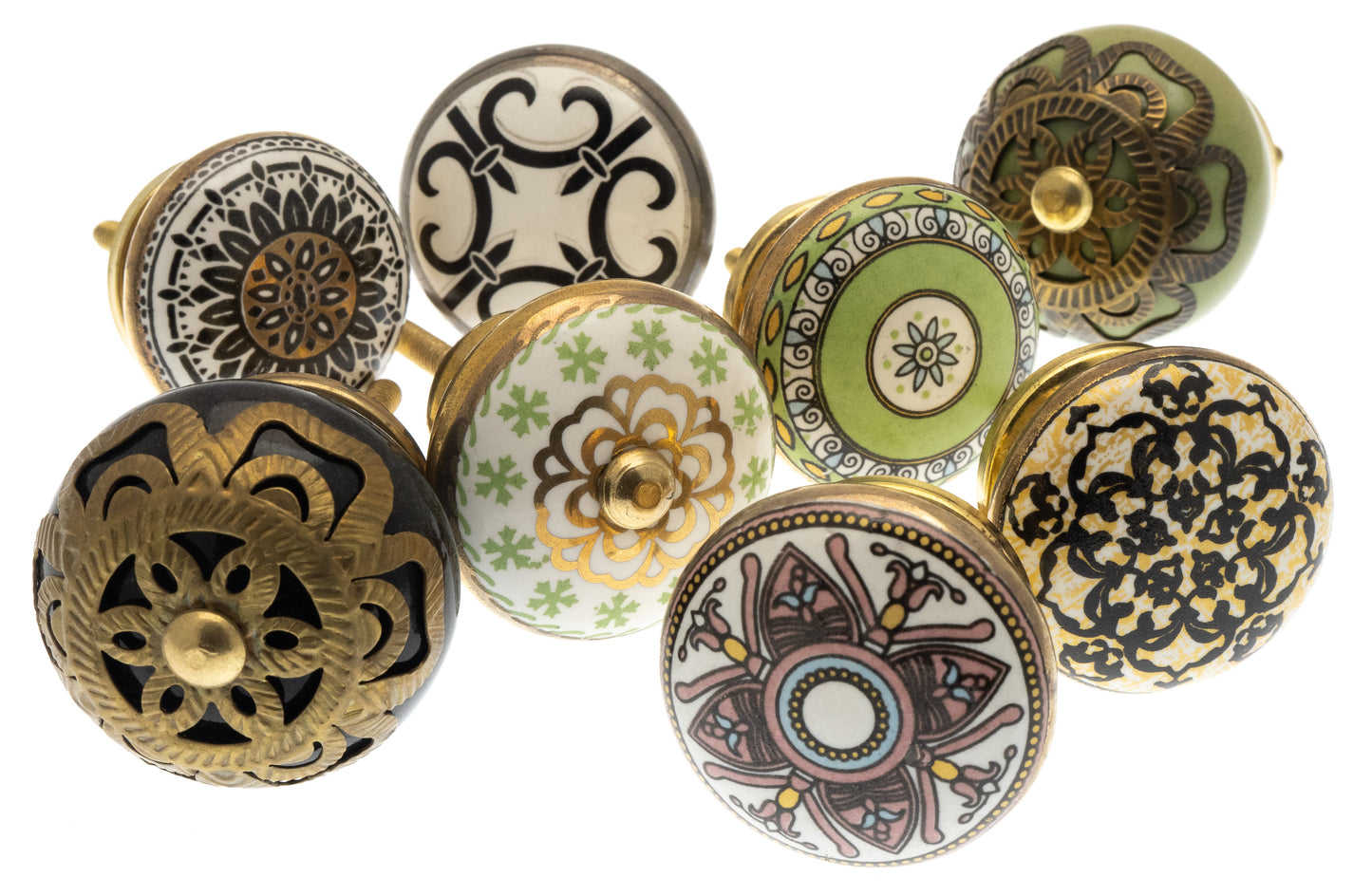 Ceramic Door Knobs in Vintage Mosaic Styles (Set of 8)