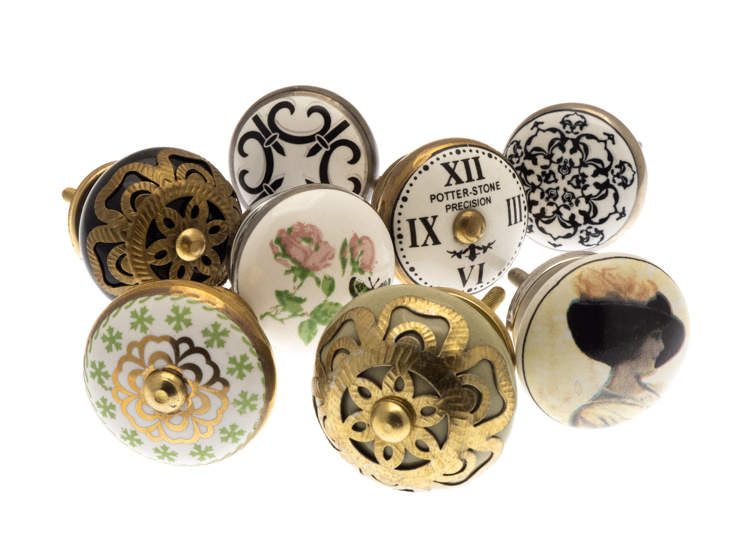 Ceramic Door Knobs in Vintage Mosaic Styles (Set of 8)