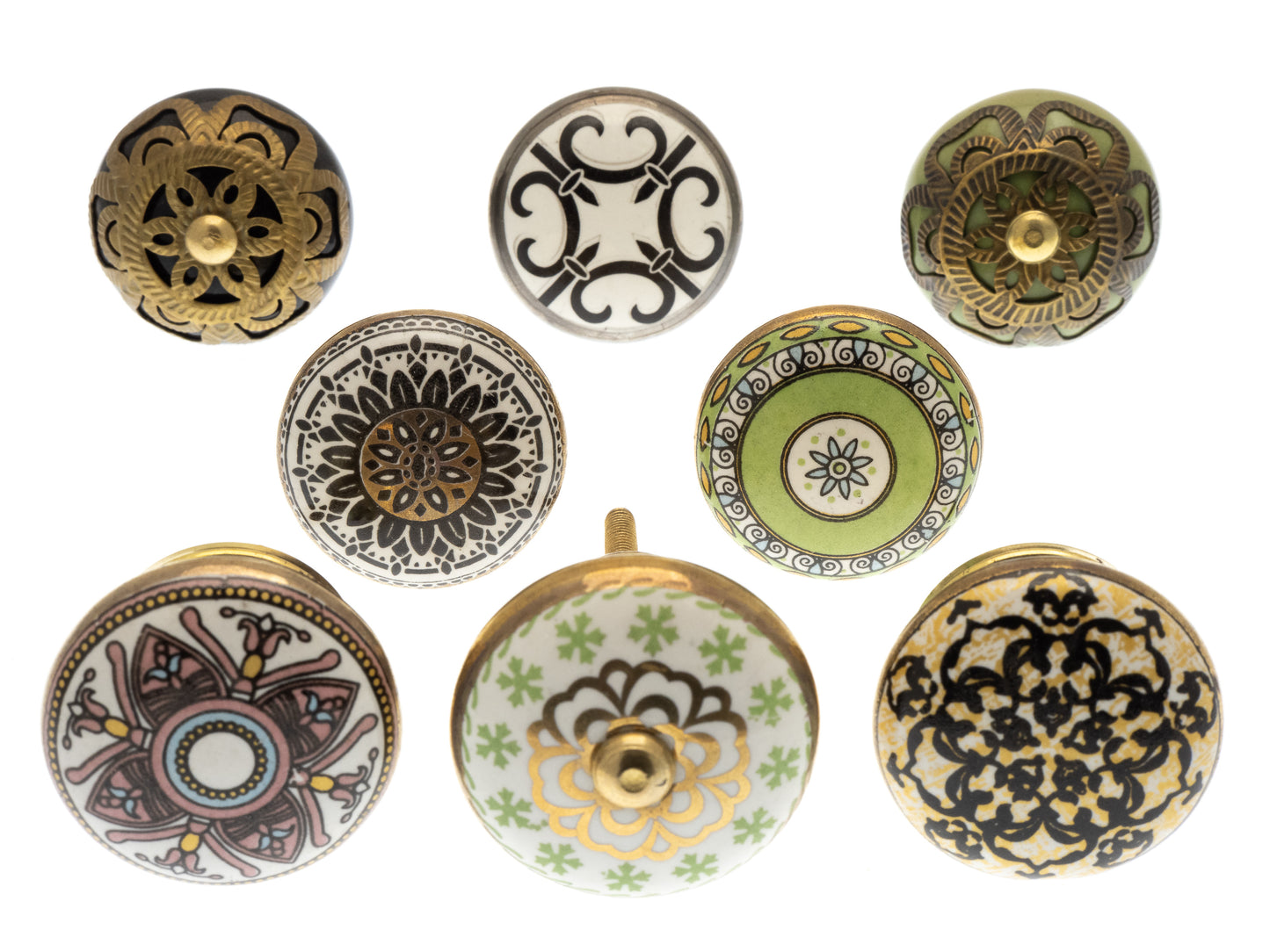 Ceramic Door Knobs in Vintage Mosaic Styles (Set of 8)