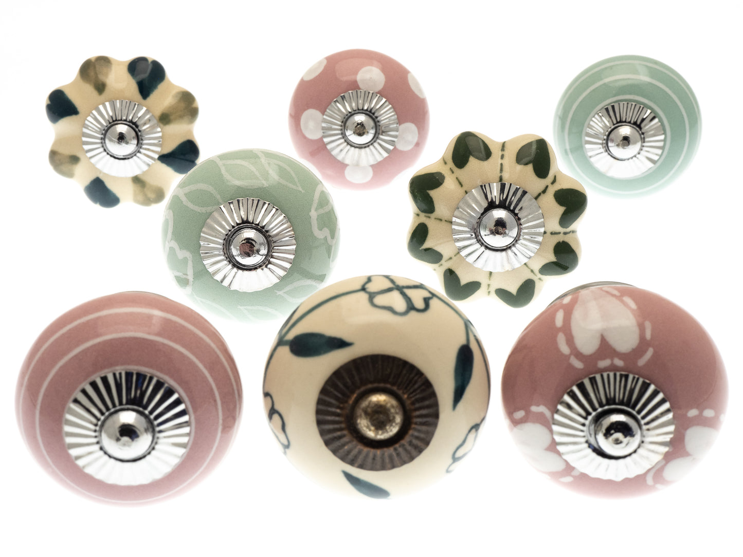 Ceramic Door Knobs Hand Painted in Pastel Pinks and Greens (Set of 8)