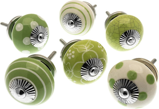 Ceramic Door Knobs in Country Garden Greens (Set of 6)