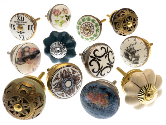 Boutons de porte en céramique en mosaïque de style vintage et motifs à motifs, ensemble de 12