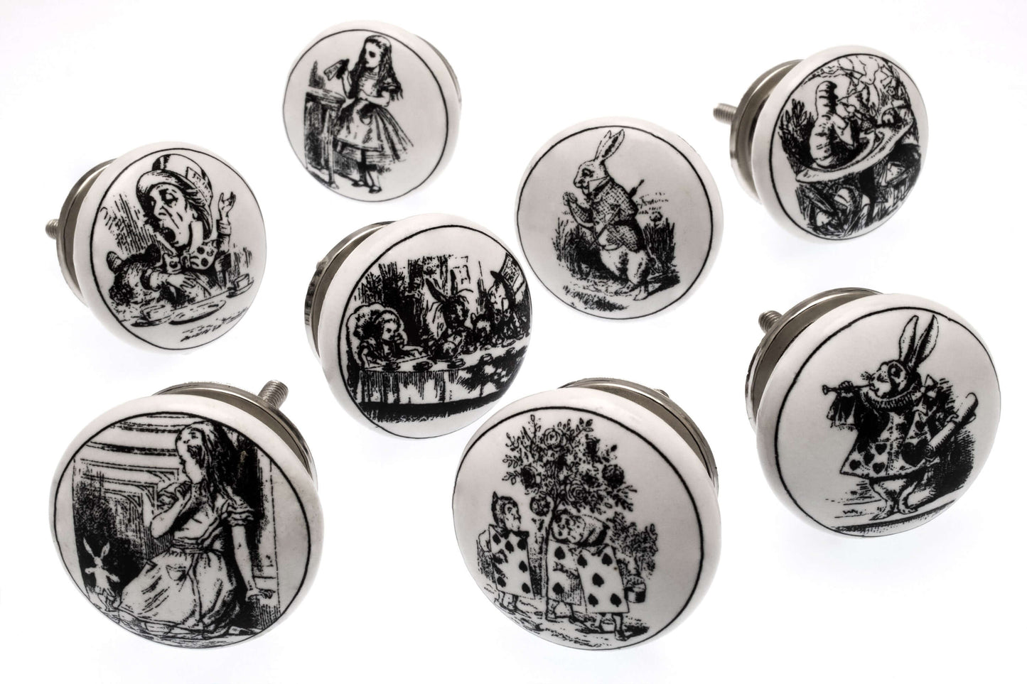 Boutons de porte d'armoire en céramique exclusifs Alice au pays des merveilles (Ensemble de 8)