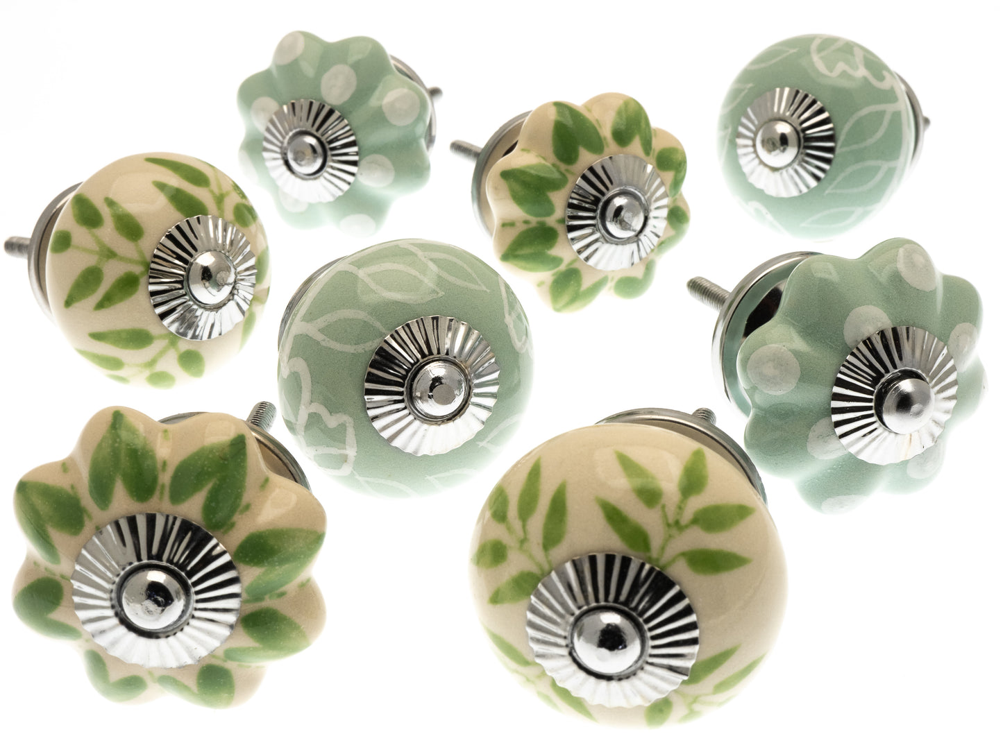 Ceramic Cupboard Knobs in Mint, White and Cream Set of 8