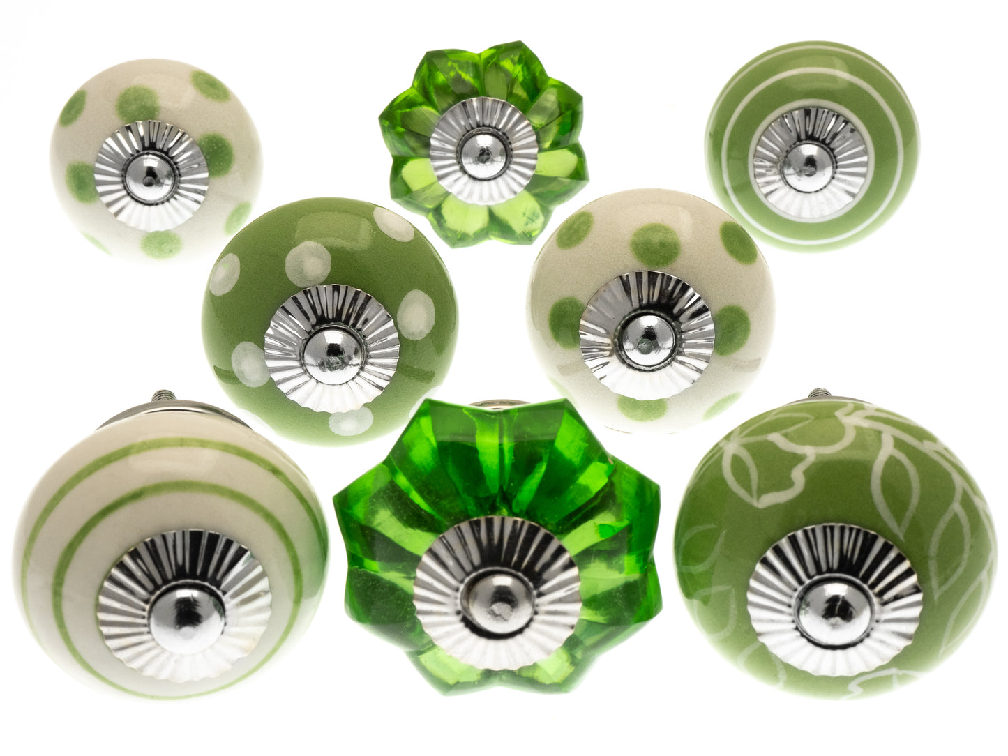 Boutons de placard en céramique et en verre aux motifs vert vif - Ensemble de 8