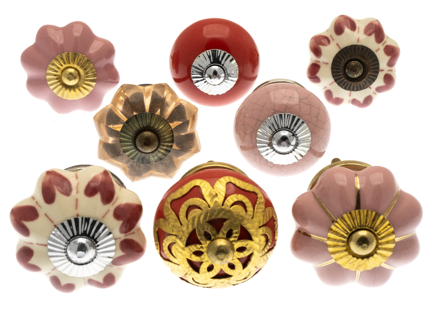 Ceramic and Glass Cupboard Door Knobs in 10 Pink and Red Designs