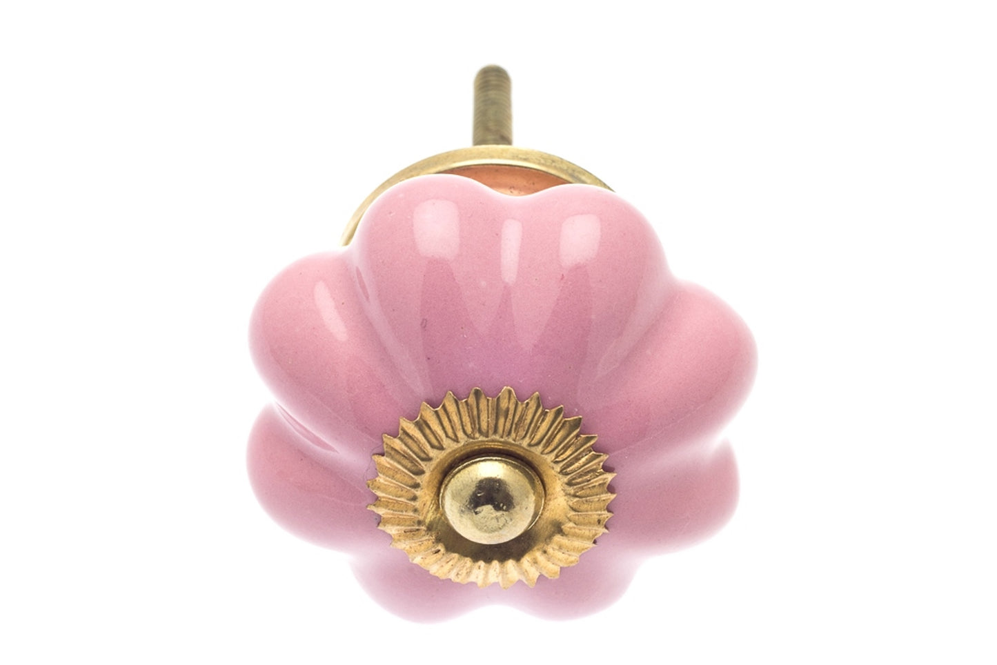 Flower Ceramic Knob Pink Brass Cap and Base 42mm