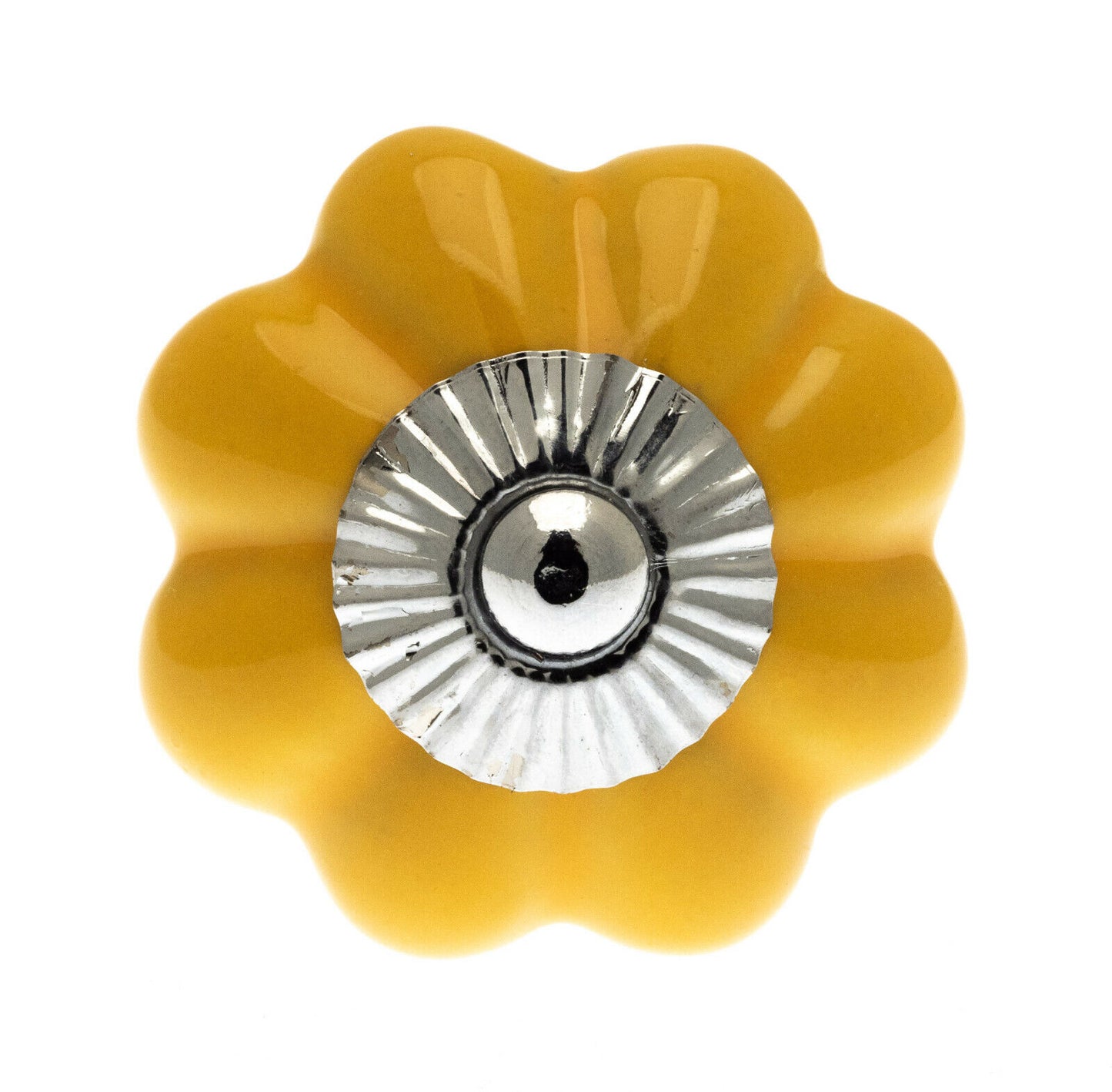 Flower Shape Ceramic Knob Yellow 40mm Chrome Fittings