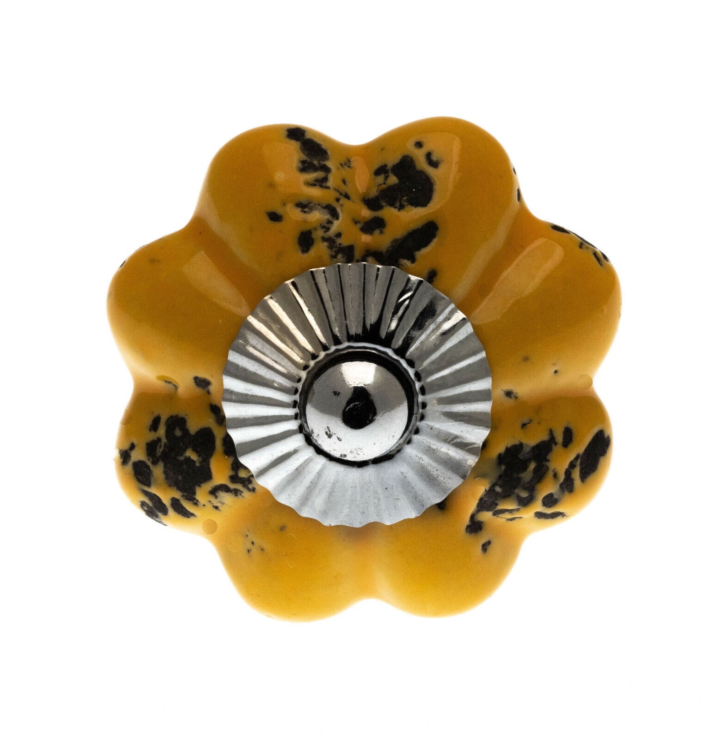 Bouton en céramique en forme de fleur jaune moutarde, raccords chromés de 40mm