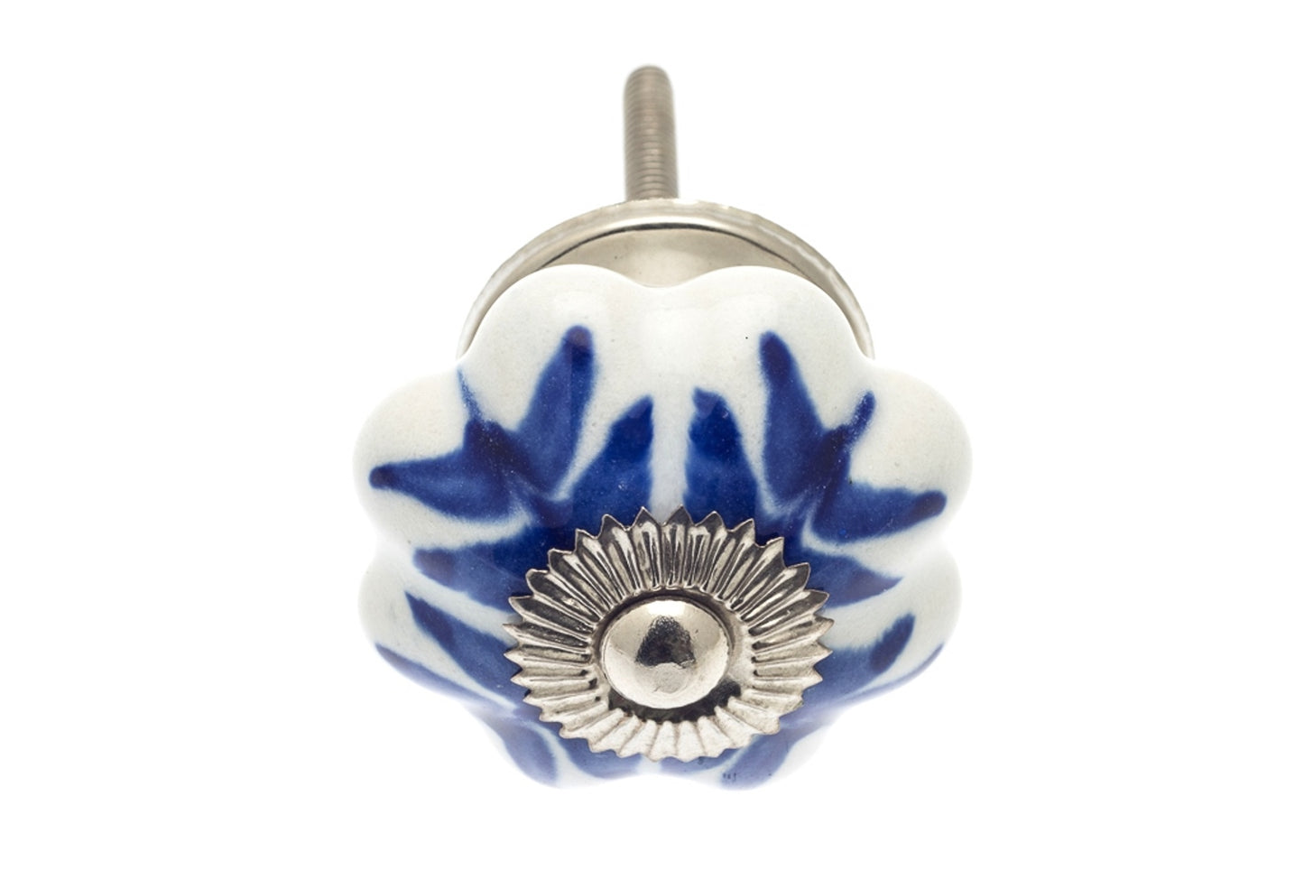 Bouton en céramique blanc avec feuilles bleues 42 mm