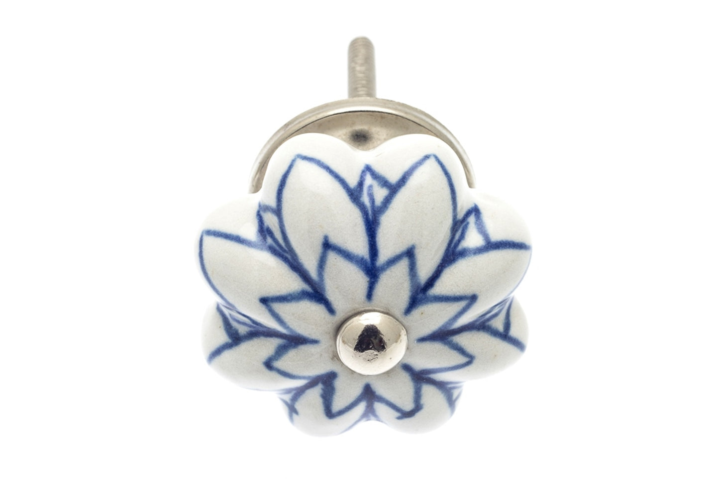 Bouton en céramique blanc avec fleurs bleues 42 mm