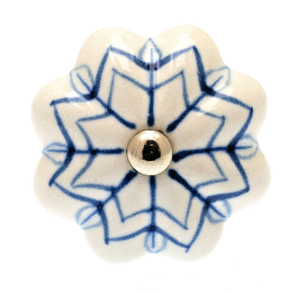 Ceramic Knob White with Blue Flowers 42mm