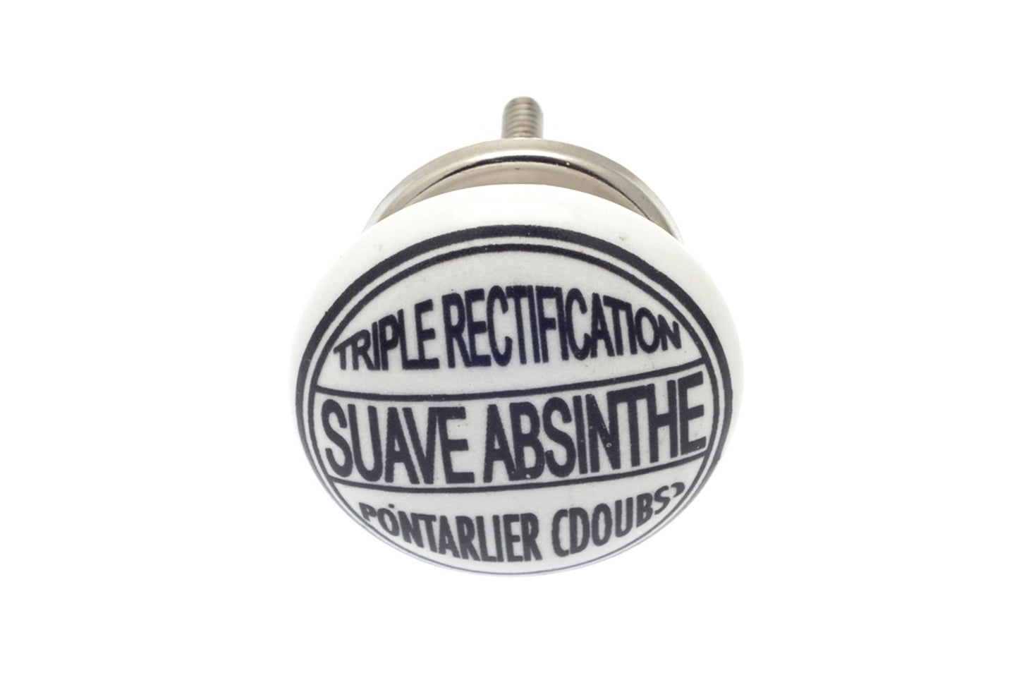 Bouton en céramique Suave Label écriture noire sur blanc 38mm