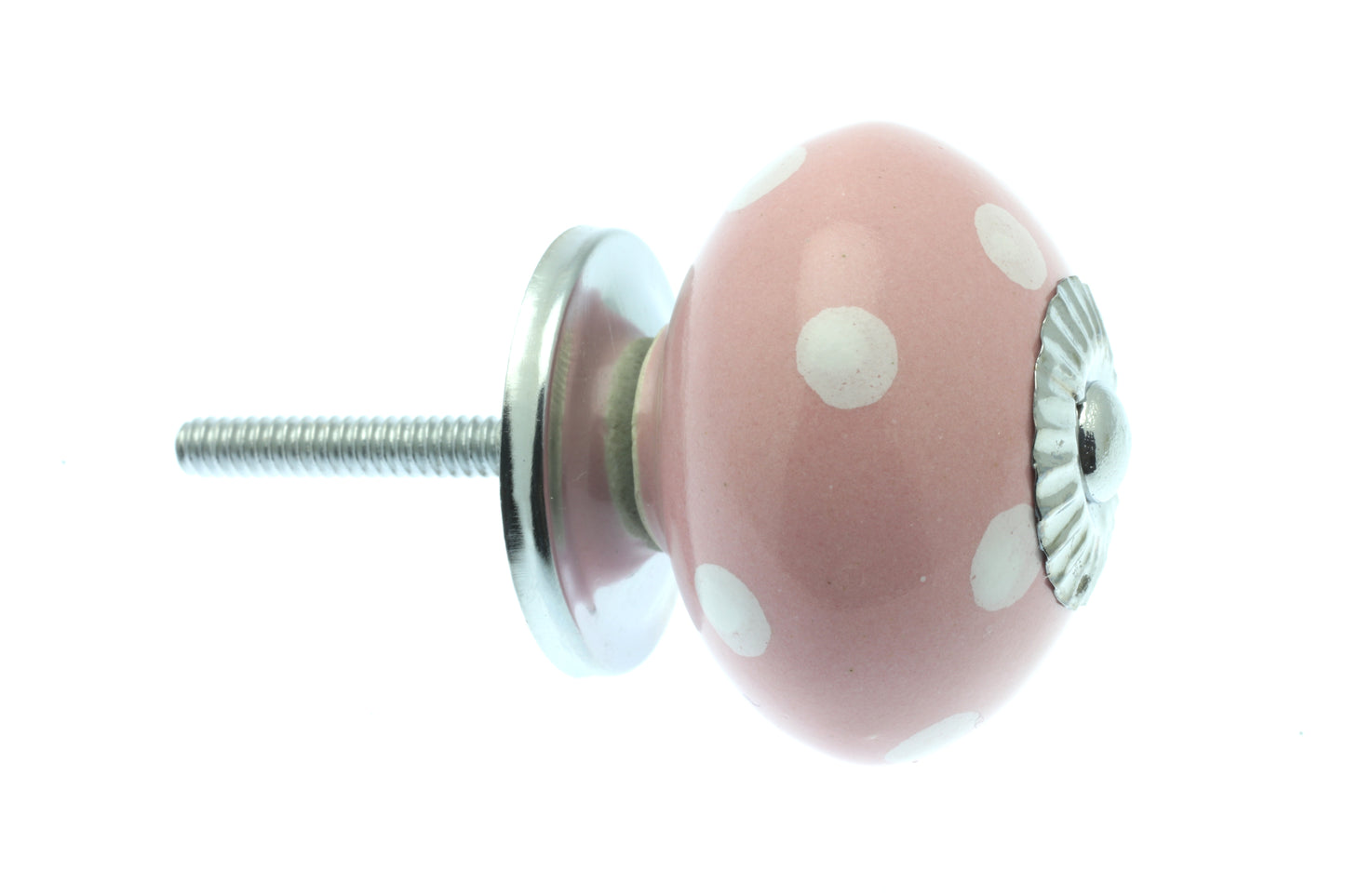 Round Ceramic Knob Pastel Pink with White Spots / Dots 40mm