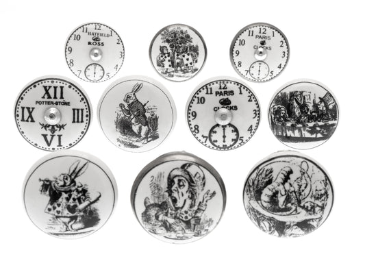 Boutons de porte en céramique exclusifs Alice au pays des merveilles (Ensemble de 10)