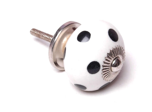 Ceramic Cupboard Knob in White with Black Dots