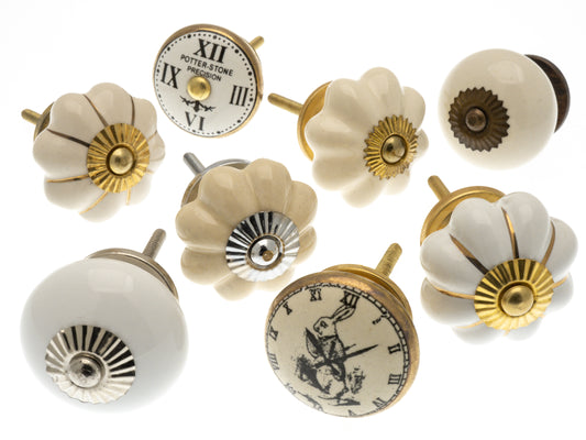 Boutons de porte en porcelaine crème et or (Ensemble de 8)