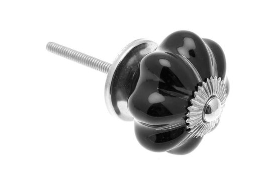 Flower Shape Ceramic Knob in Black 42mm