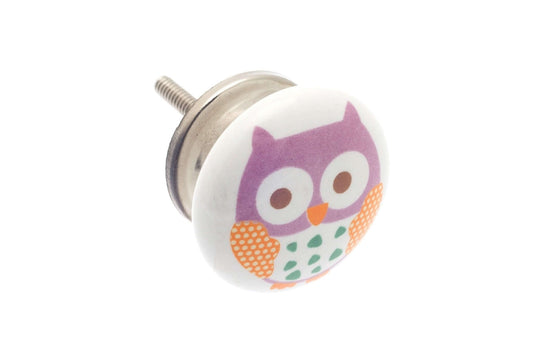 Ceramic Cupboard Knobs - Disc Shaped Ceramic Cupboard Knob 'Owl' 38mm (MT-63)